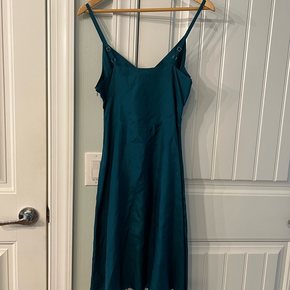 Ruth Anthropologie Elegant Black Teal Lace Silk Slip Dress Size 4 - Picture 12 of 12